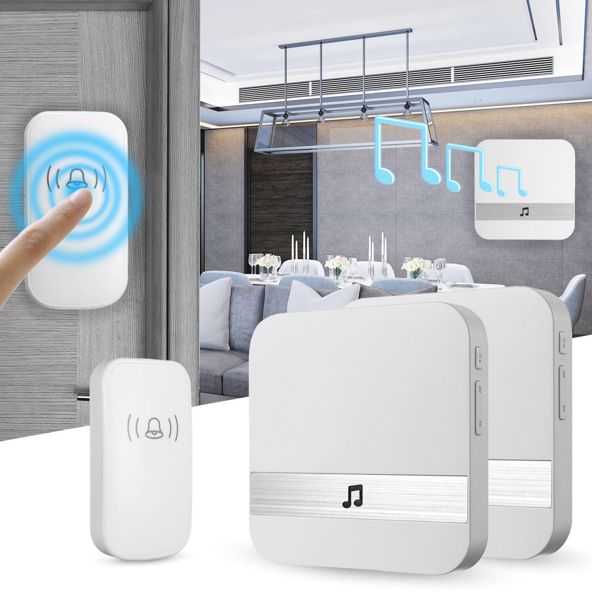Home House 4 Volume Wireless Doorbell Chime 2 Plugin Receiver with 1 Transmitter