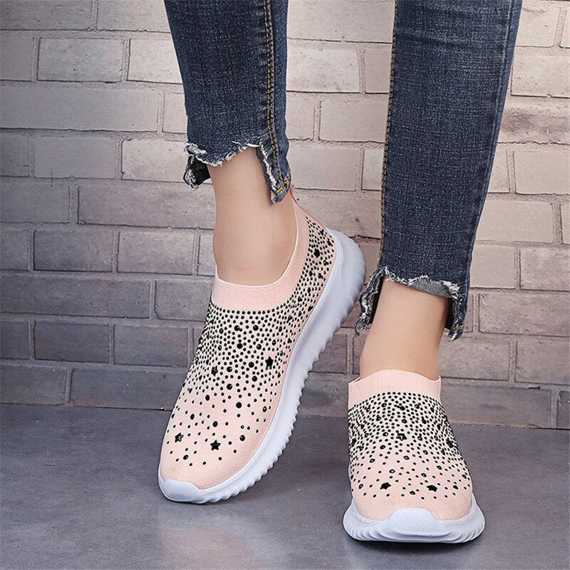 WoMen Crystal Mesh Sneakers Glitter Casual Slip On Loafers Outdoor Leisure Running Sport Shoes