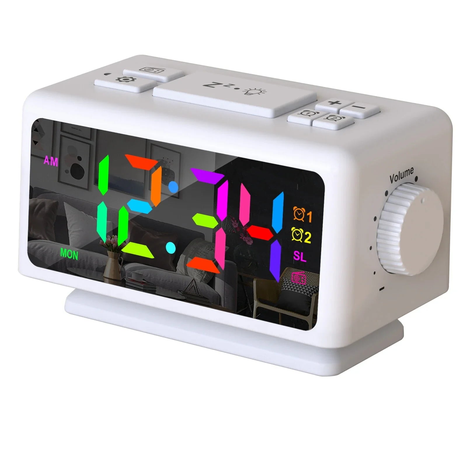 RGB Digital Alarm Clock with FM Radio, Dual Alarms, Snooze, Dynamic Display, 12/24H, Date, USB Charging - Ideal for Home & Office