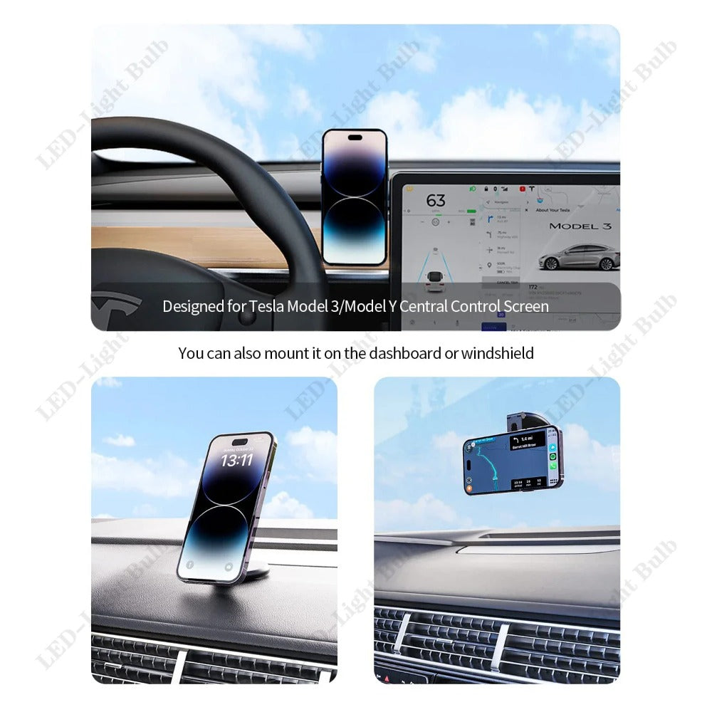 Tesla Car Mount Charger - 15W Magnetic Wireless Fast Charging for iPhone 14/13/12