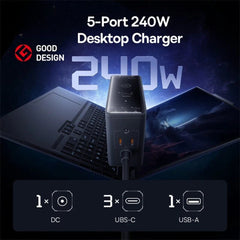 240W GaN 5-Port USB PD Charger, Fast Charging for iPhone, Samsung, Hui, Xiaomi