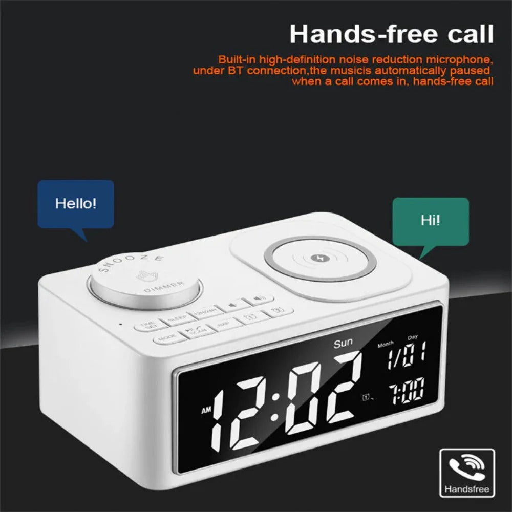 10W Wireless Charger Bluetooth Speaker Alarm Clock Radio for Qi-enabled Phones