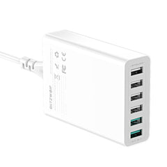 60W 6-Port USB Charger, Dual QC3.0, Desktop Charging Station, EU Plug Adapter