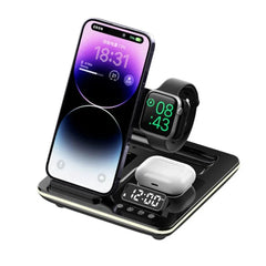 5-in-1 15W RGB Wireless Charger with Alarm Clock for iPhone, Xiaomi, Hui, AirPods, Apple Watch