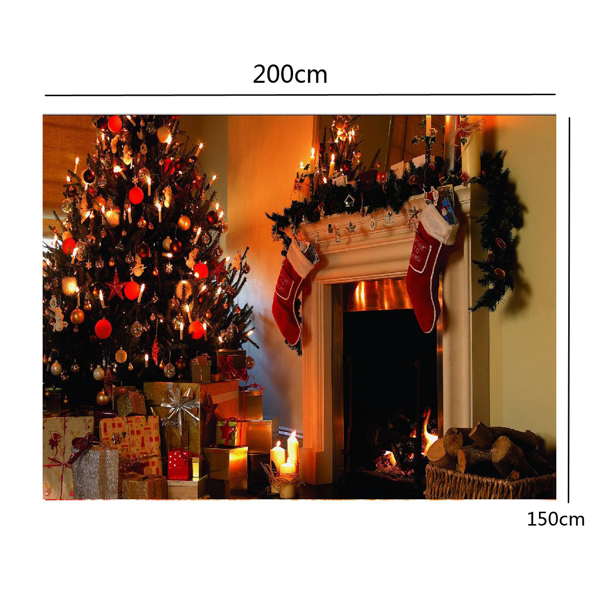 1.5*2m Fireplace Christmas Photography Background Cloth Backdrops Decoration Toys