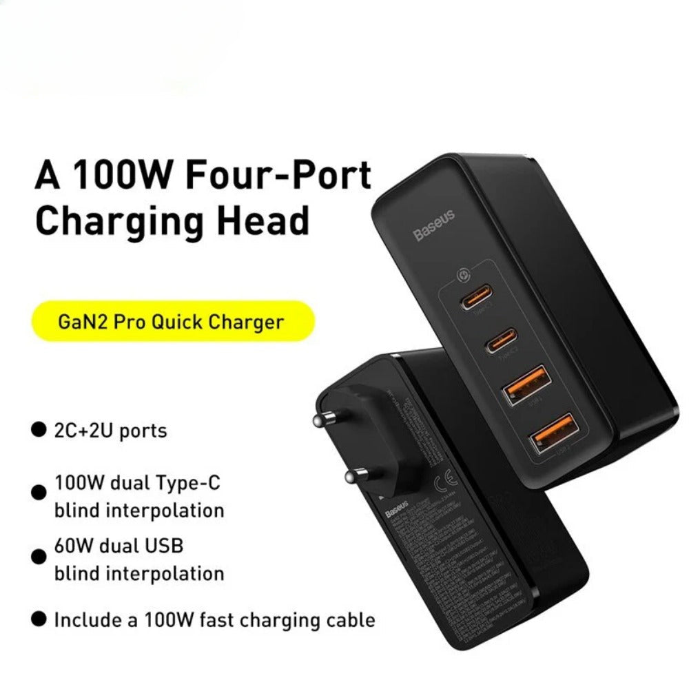 GaN2 100W 4-Port USB PD Charger Fast Charging Adapter for iPhone, Hui, Samsung