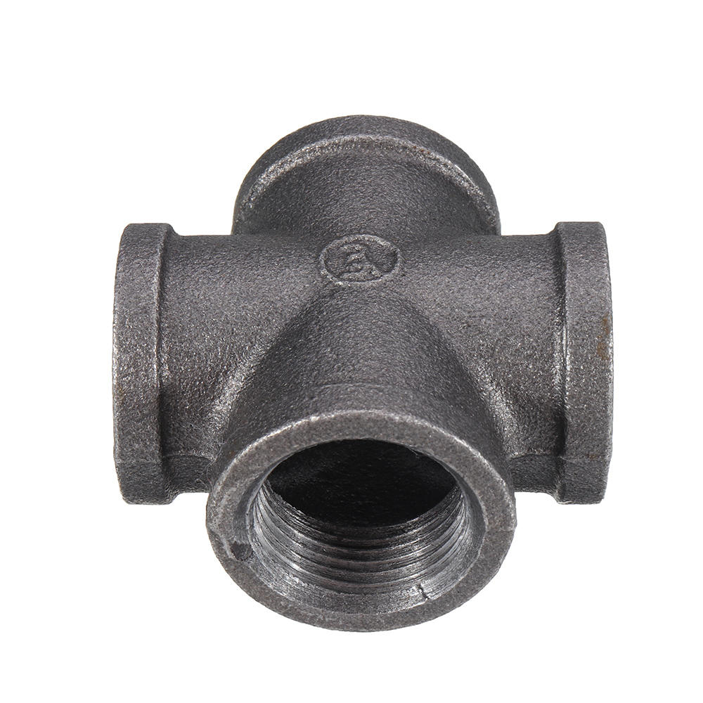 1/2" 3/4" 1" Cross 4 Way Pipe Fitting Malleable Iron Black Female Tube Connector