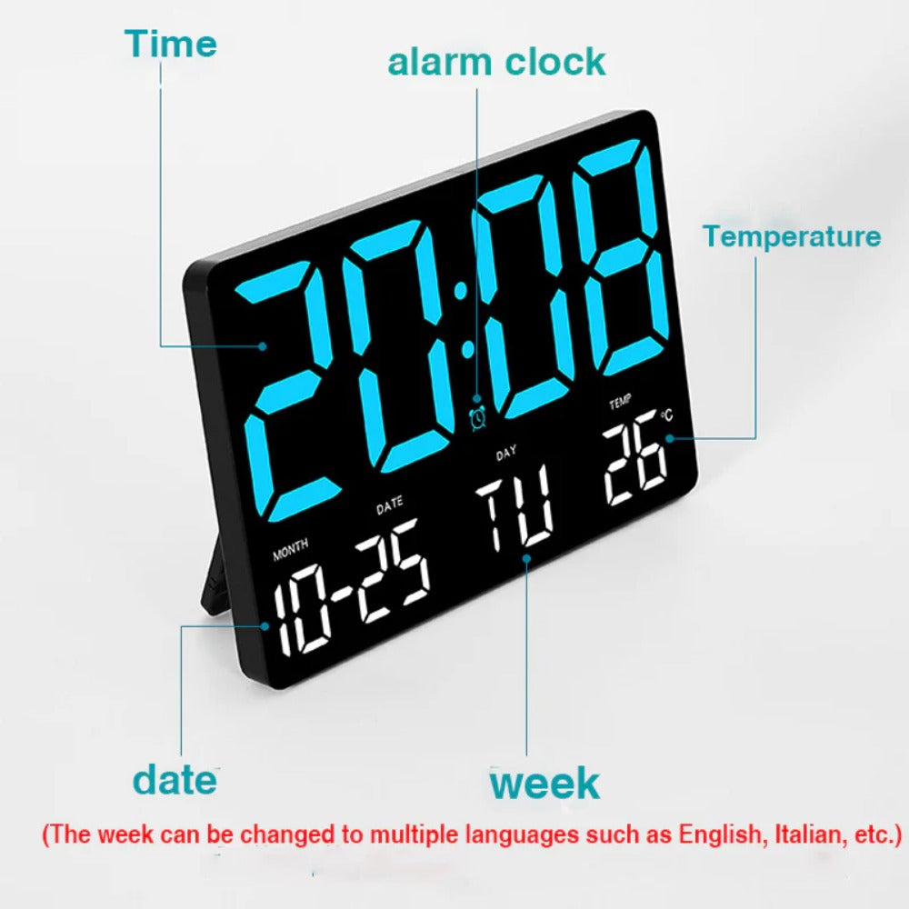 Large Digital LED Wall Clock: Remote Control, Adjustable Brightness, Temperature, Date, Week, 12/24H - Home/Office/Classroom