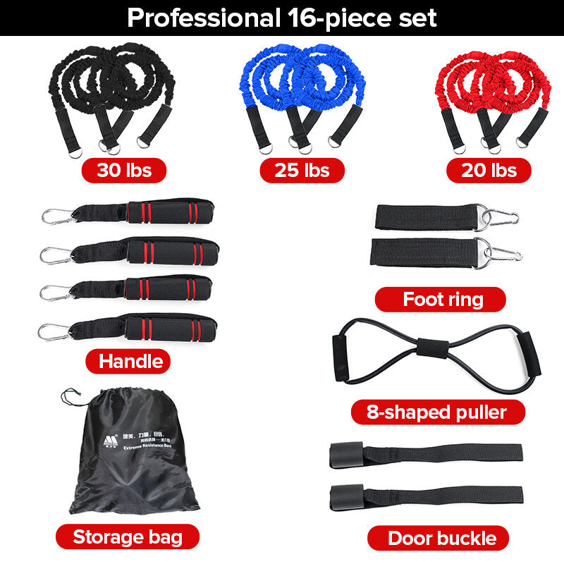 7/9/12/16/20 Pcs Fitness Resistance Bands Set Home Stretch Strength Training Yoga Pilates Exercise Tools