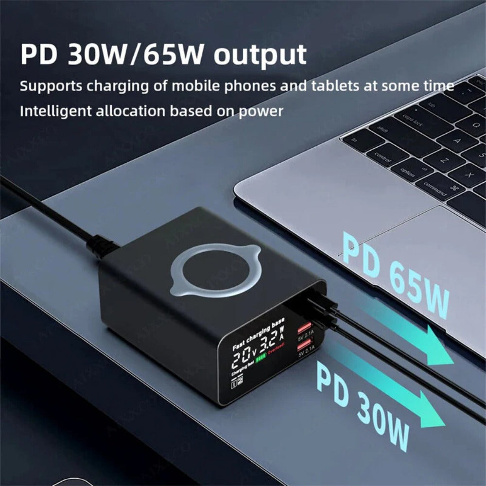 110W 4-Port USB PD Charger, 2USB-A+2USB-C, Fast Wireless Charging Station, EU Plug, for iPhone, Hui, Samsung, Xiaomi