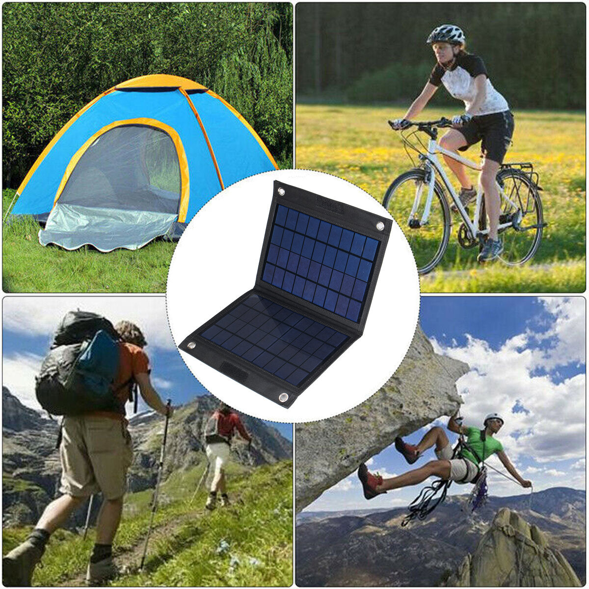 20W 18V Folding Solar Panel Charger USB Backpacking Power Bank Power Supply for Camping Travel