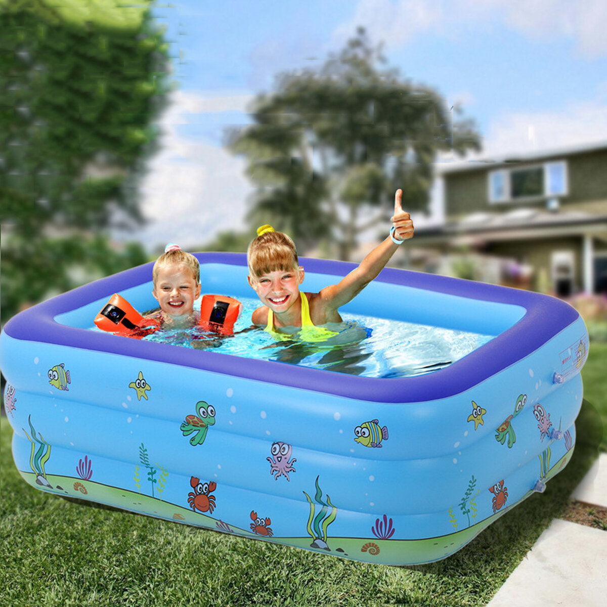 1.3M/1.8M/2.1M Three-ring Rectangular Children's Inflatable Swimming Pool for Outdoor
