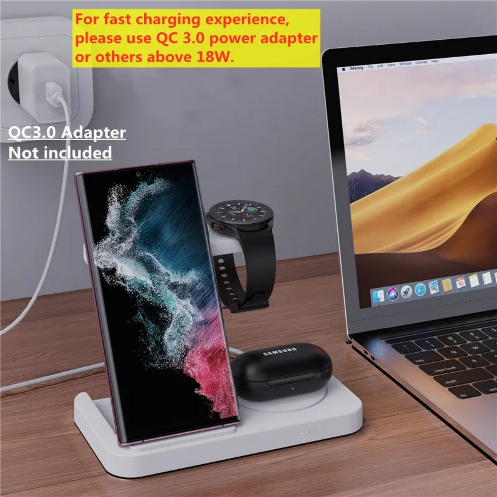 4-in-1 Wireless Charger Stand for iPhone, Samsung, Galaxy Watch - Fast Charging Dock