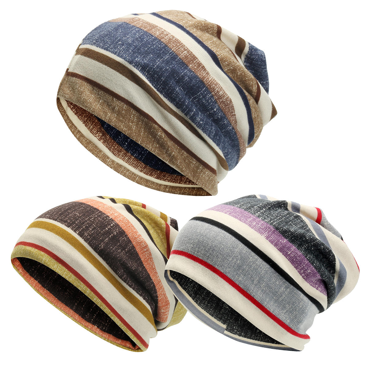 Unisex Autumn Winter Warm Polyester Striped Hat Multi Functional Outdoor Cycling Turban Hat Scarf