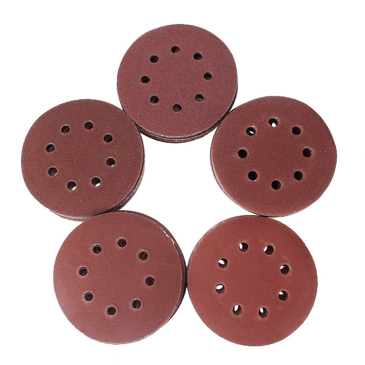 100Pcs 125mm 8 Holes Abrasive Sand Discs 60/80/100/120/240 Grit Sanding Papers