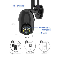 1080P 10LED 5X Zoom HD Outdoor PTZ IP Camera Two Way Audio Voice Alarm Auto Waterproof Night Vision Surveillance Black