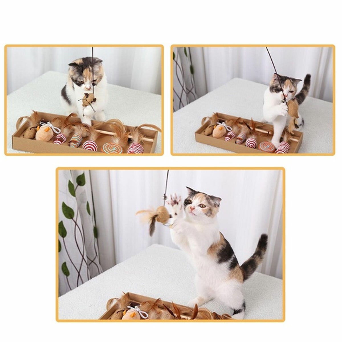 7Pcs Ball Pet Cat Toy Set Feather Teaser Wand Catnip Katten Sisal Speelgoed Yuko Cat Toy Box Set