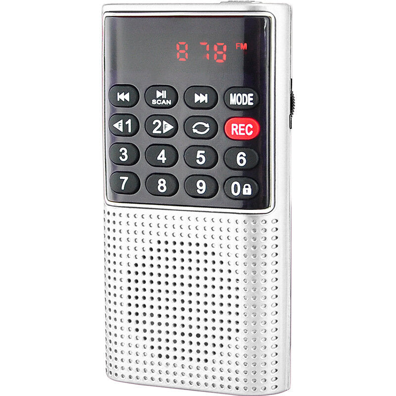 Mini FM Radio Portable Speaker Music Player with Headphone Jack Support Recording TF Card AUX Folders Play