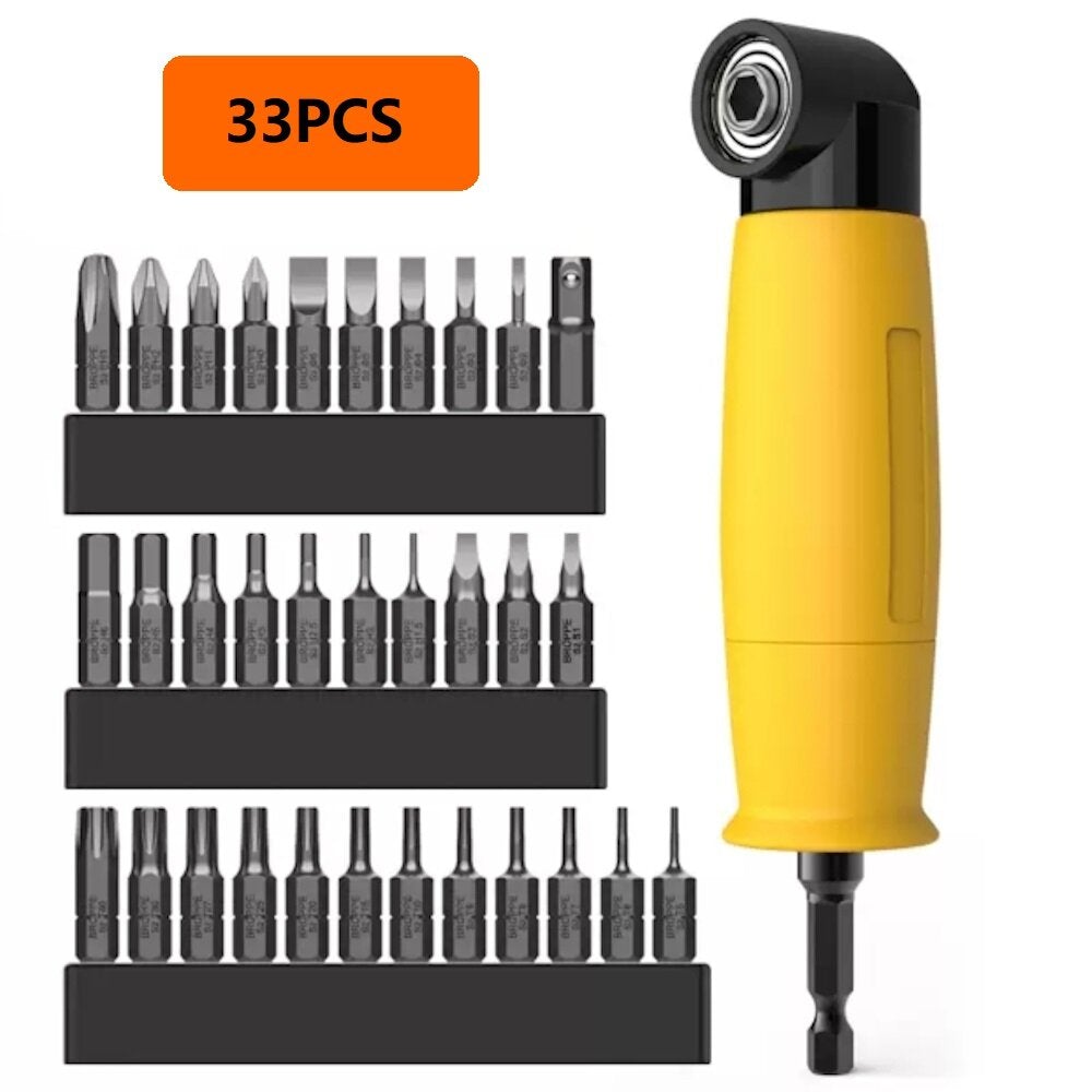 1/4inch 6.35mm Interface 90 Degree Electric Corner Screwdriver Bit with 10Pcs/32Pcs 25mm Bits