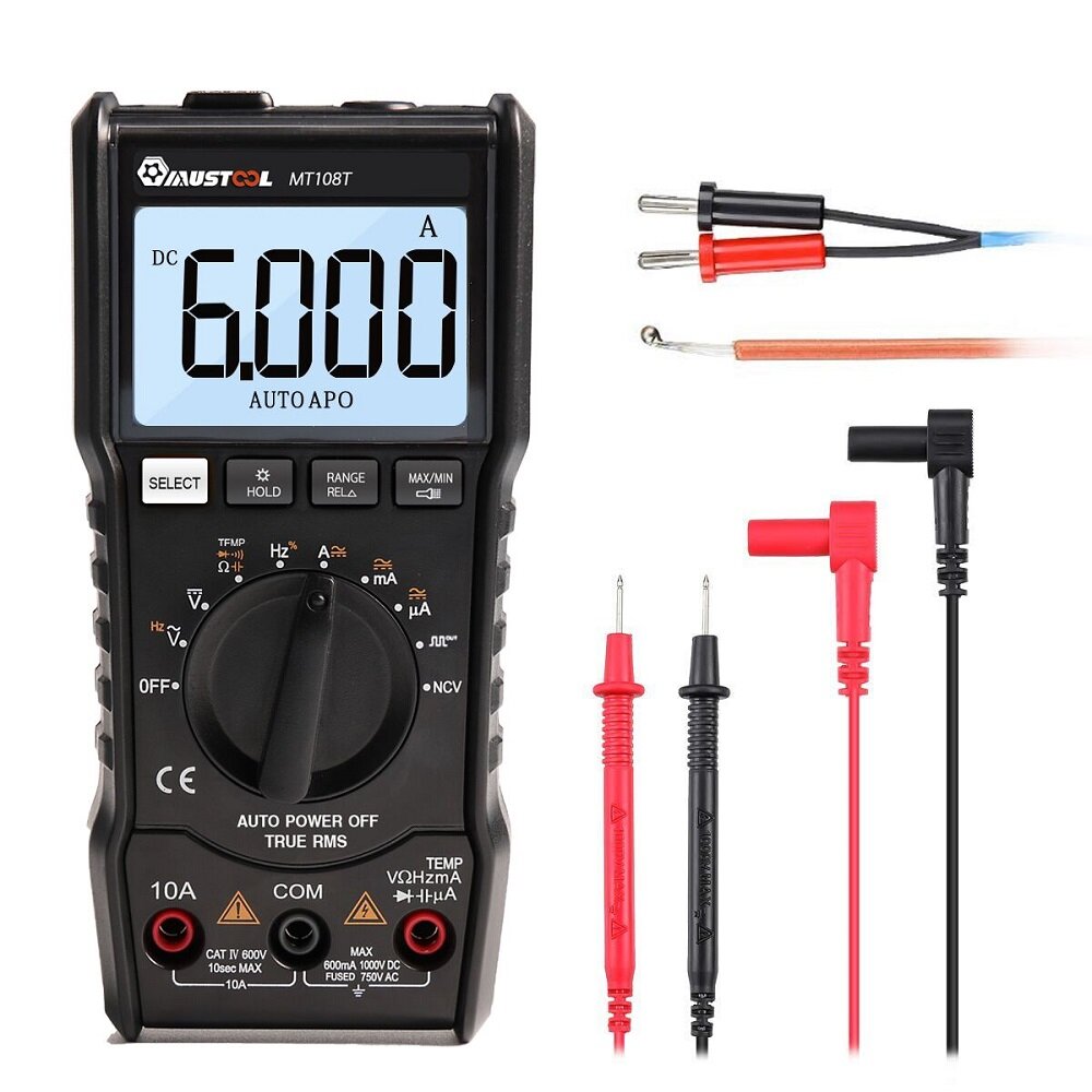 Square Wave Output True RMS NCV Temperature Tester Digital Multimeter 6000 Counts Backlight AC DC Current/Voltage Resistance Frequency Capacitance