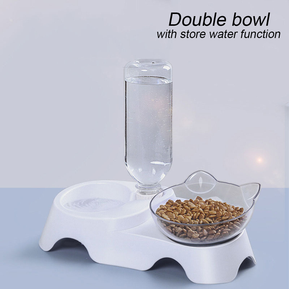 3 Types Oblique Cat Food Bowls Protecting Cervical Vertebra With Water Store Bottle Multi-function Pet Bowl 1/2 Bowls Set