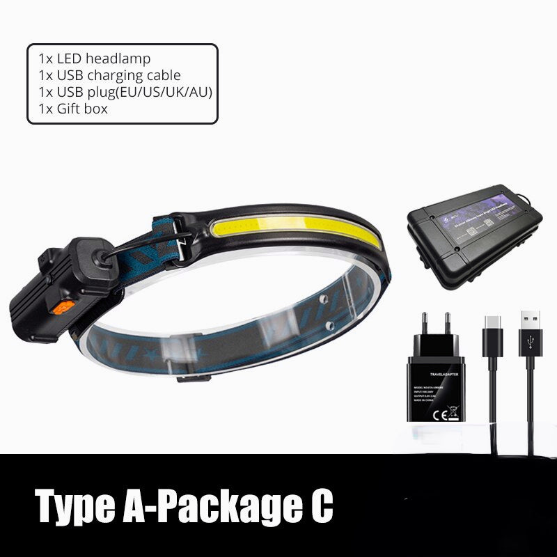 IR Sensor LED Headlamp Powerful XPG+COB Headlight 2000mAh 18650 USB Head Lamp Portable Floodlight Flashlight Waterproof Lantern