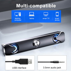 Home Soundbar Computer Speaker with LED Light Household Desktop Dual Speaker 3D Stereo Surround for PC TV