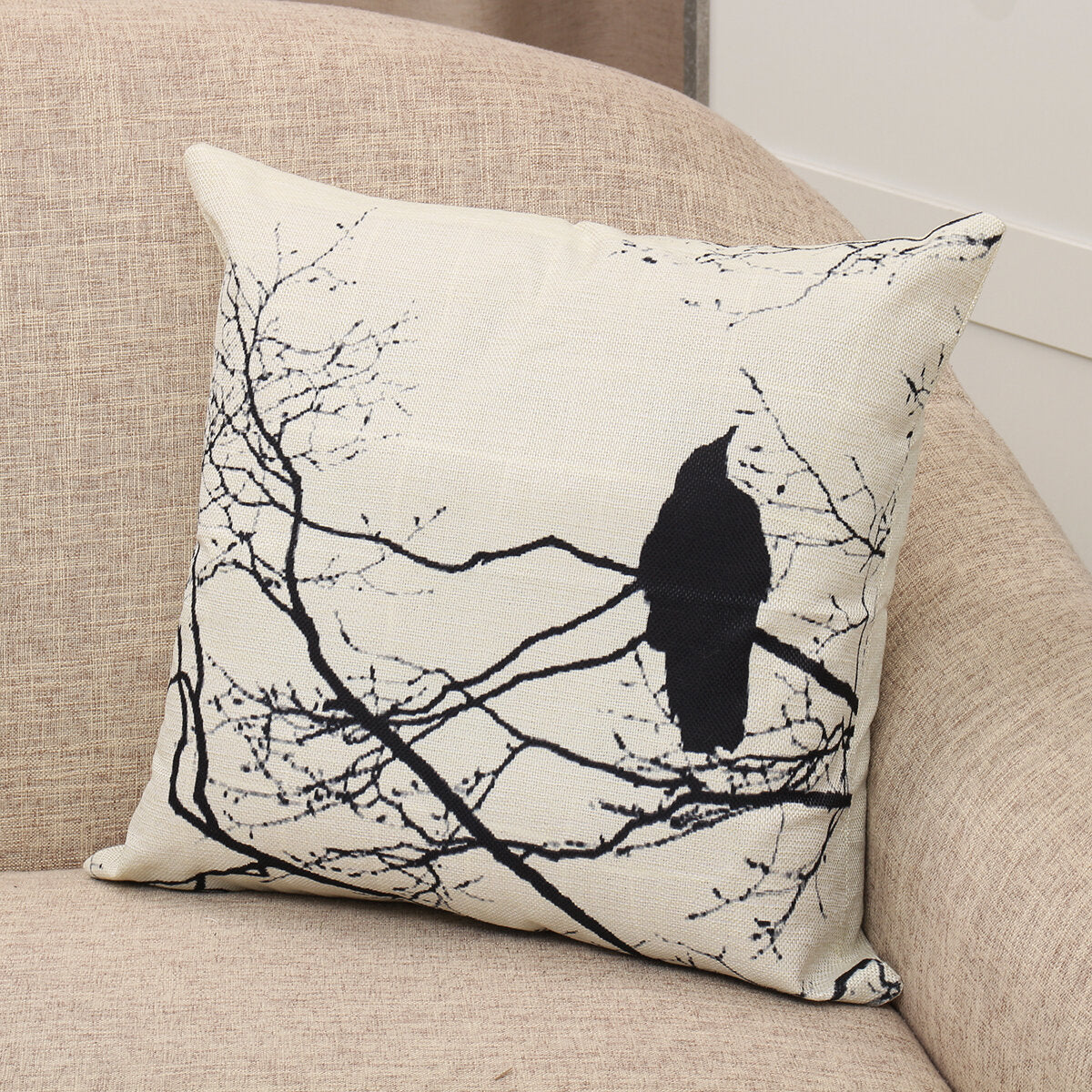 Branch Bird Throw Pillow Case Cushion Cover Linen Pillow Protector 45*45cm Home Decor for Bedroom Couch Sofa Bed Car