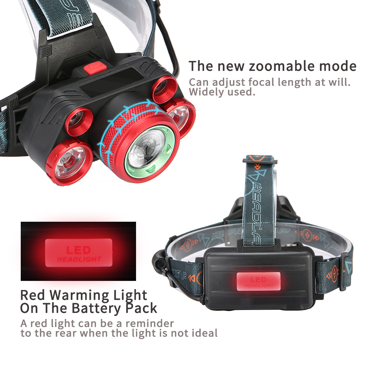 1000LM 5 LED Headlight 5 Modes Adjustable Flashlight IPX6 Waterproof Rechargeable Work Lamp Outdoor Camping Cycling