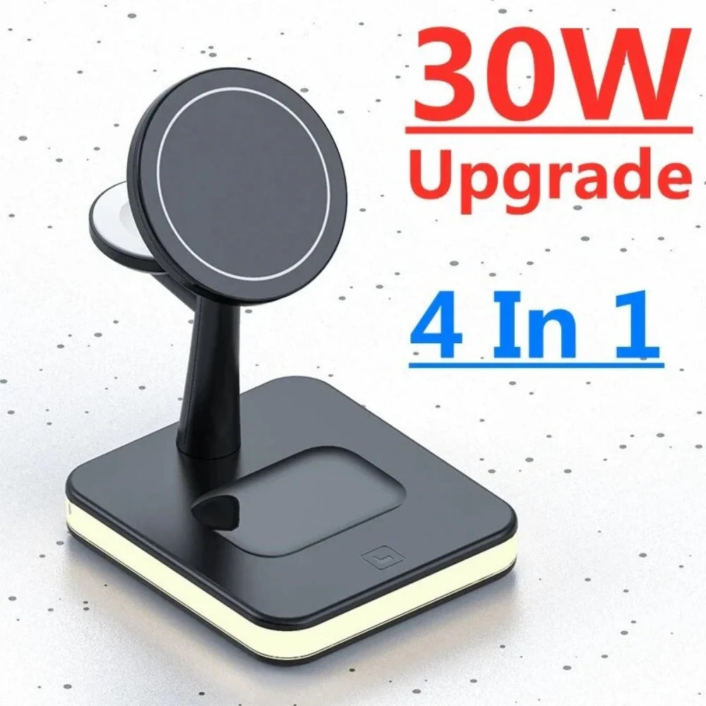 30W 4-in-1 Magnetic Wireless Charger Lamp for iPhone, Apple Watch, AirPods