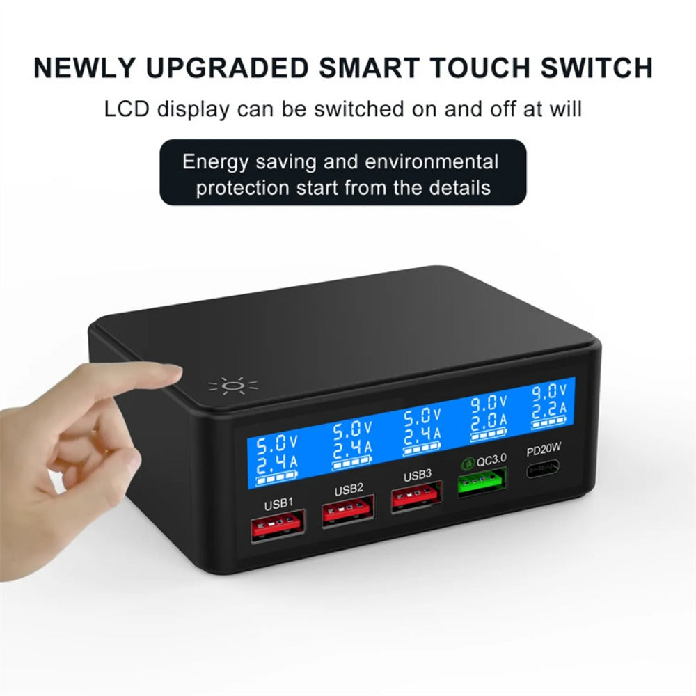 65W 5-Port USB PD Charger, Fast Charging Station for iPhone, Samsung, Hui, Xiaomi