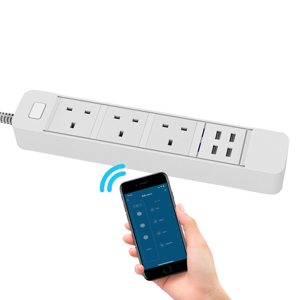 Smart WIFI APP Control Power Strip with 3 UK Outlets Plug 4 USB Fast Charging Socket App Control Work Power Outlet