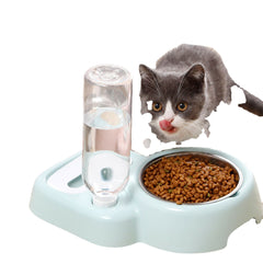 2 In 1 Automatic Pet Bowl 500ml Adjustable Drinking Fountain Dog Cat Food Feeder