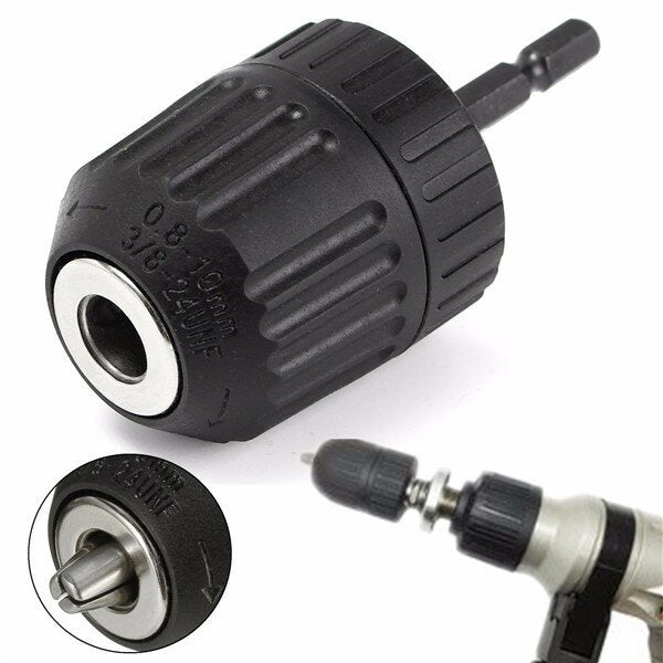 0.8-10mm 3/8 Inch 24UNF Keyless Drill Chuck Converter 1/4 Inch Hex Shank Keyless Chuck Driver