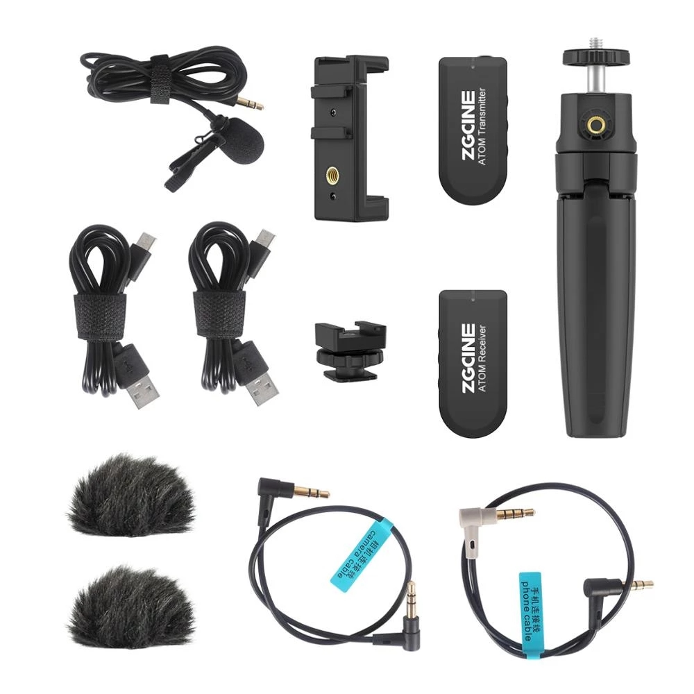 Wireless Lapel Microphone Receiver Kit mini 2.4G Video Recording Mic Tripod phone holder for Camera DSLR Smartphon
