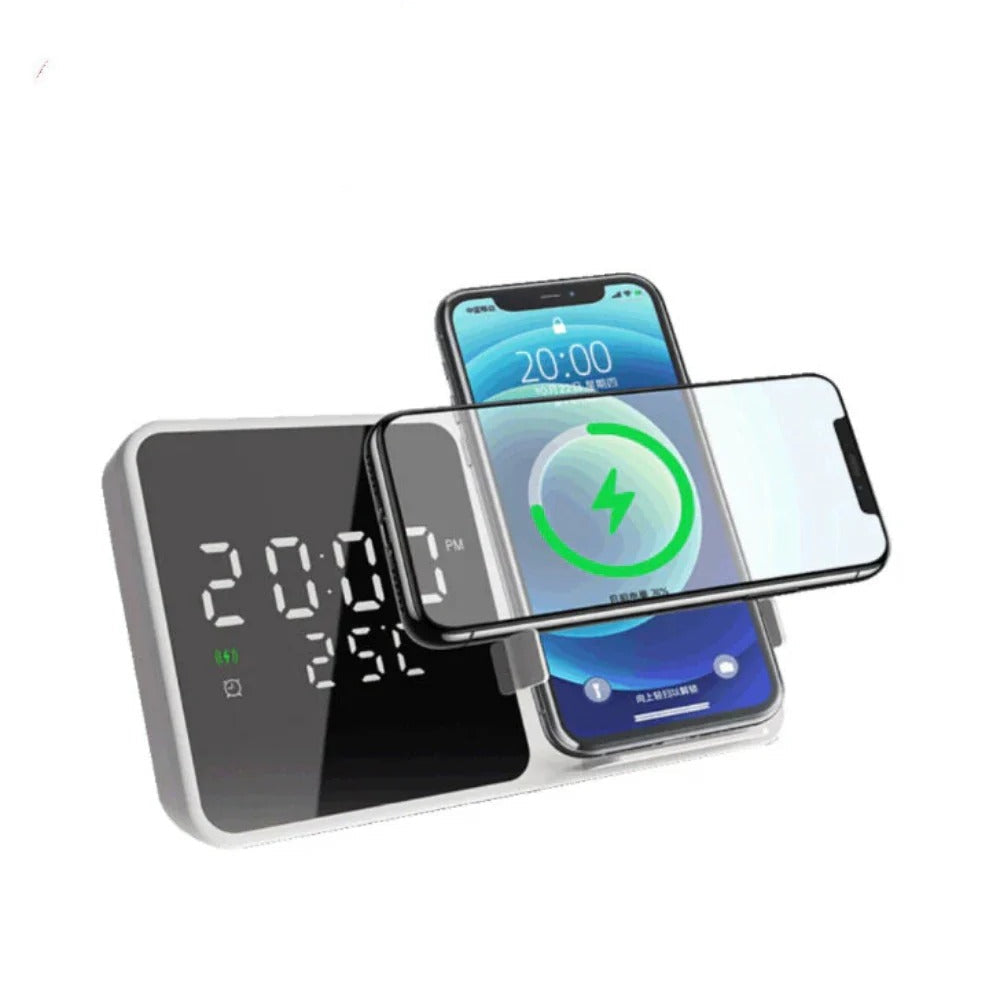 15W Wireless Charger Alarm Clock with Temp Display for iPhone, Hui, Samsung