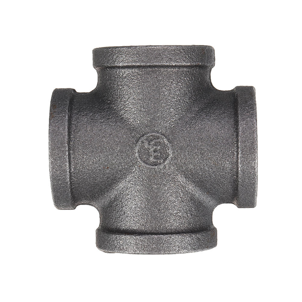 1/2" 3/4" 1" Cross 4 Way Pipe Fitting Malleable Iron Black Female Tube Connector