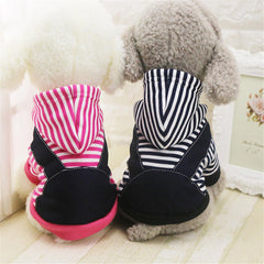 Pet Dog Winter Cotton Clothes Warm Soft Straps Stripe Color Hoodie Coats With Hat In All Size