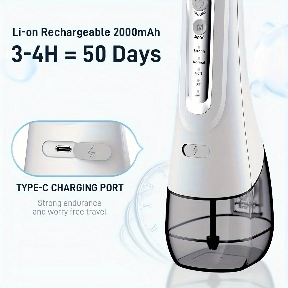 300ml Water Flosser,IPX7 Waterproof Dental Irrigator - 4 Modes, DIY Memory & 2000mAh USB-C