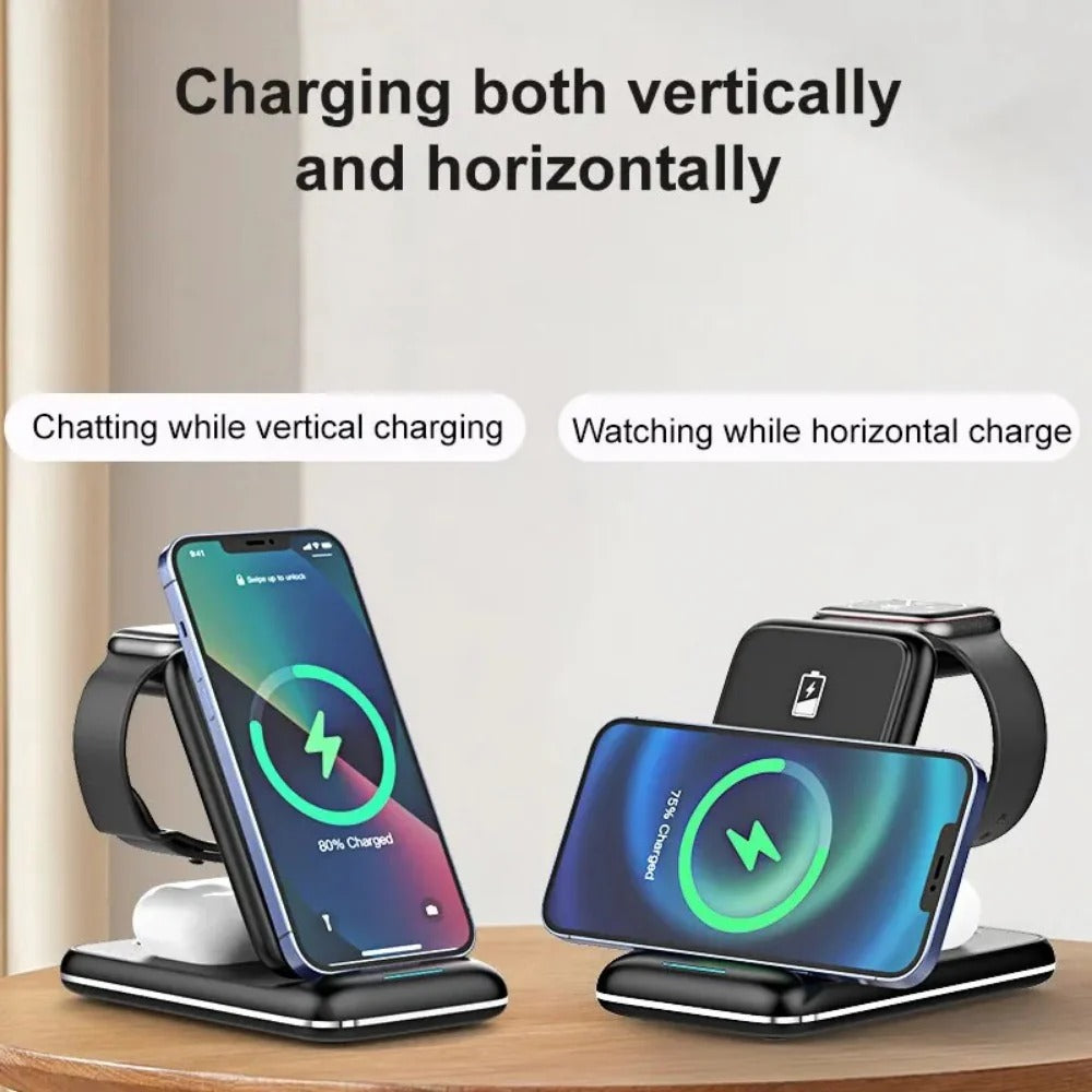 3-in-1 Fold-able Wireless Charger Stand for iPhone, Apple Watch, AirPods Pro, 15W Fast Charging