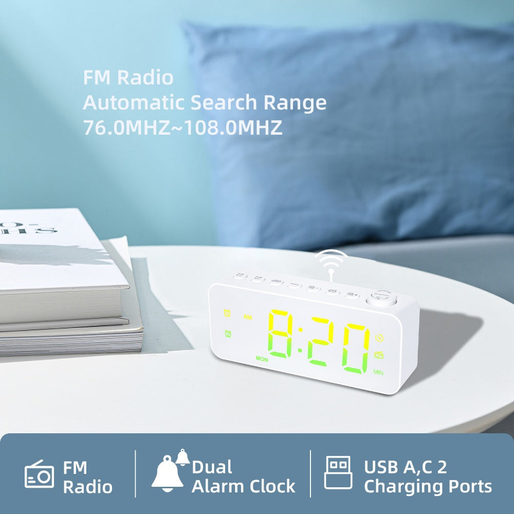 LED Digital Alarm Clock with FM Radio, Dual Alarm, Snooze, USB Charging Port, and Dimmable Night Light for Bedroom, Office