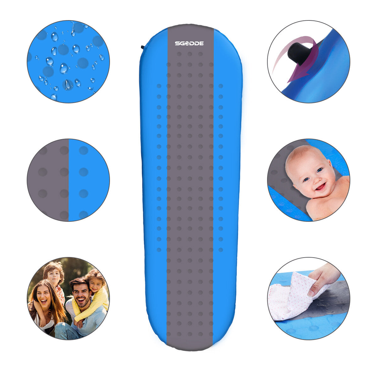 Inflatable Sleeping Mat with Pillow Self Inflating Sleeping Pad Roll Up Foam Bed Pads for Outdoor Camping Hiking