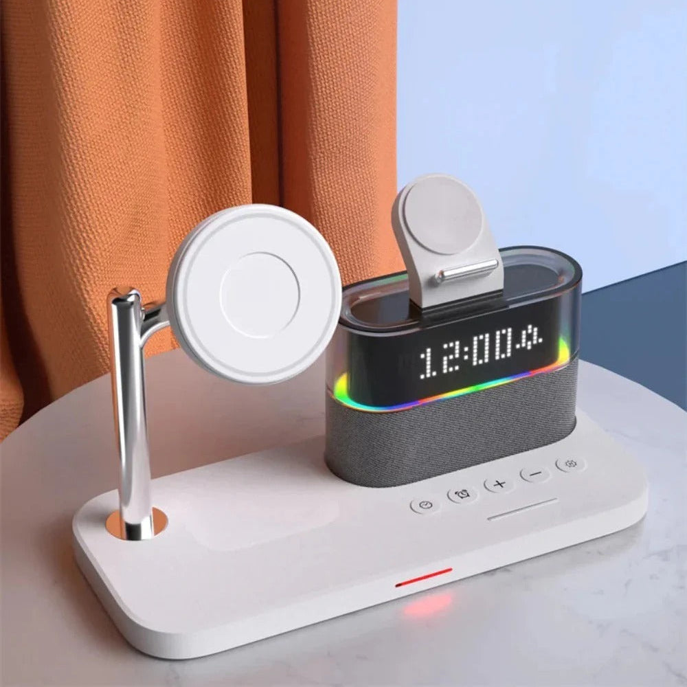 5-in-1 15W Magnetic Wireless Charger with Night Light & Alarm Clock for iPhone, Hui, Xiaomi, Earphones, Smart Wristbands