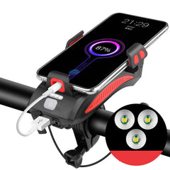 4-in-1 400LM Bike Light + USB Horn Lamp + Phone Hold + Power Bank 3 Modes LED Headlight 5 Modes Horn Waterproof Cycling Bicycle