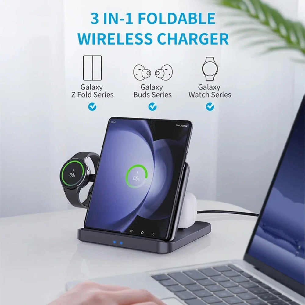 15W Foldable Wireless Charger for iPhone, Samsung, Apple Watch, AirPods