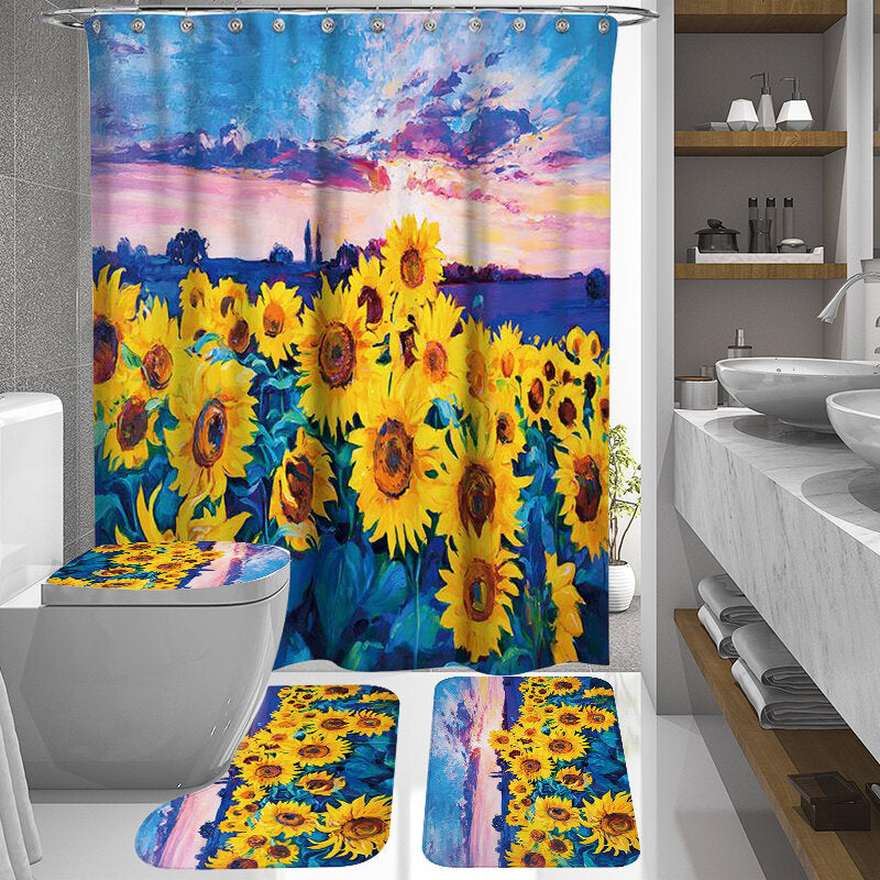 1/3/4Pcs Waterproof and Mildew Proof Shower Curtain Bathroom Toilet Rug Mat Set