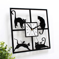 Four Cat Pattern Acrylic Wall Clock Black Quartz Bedroom Living Room