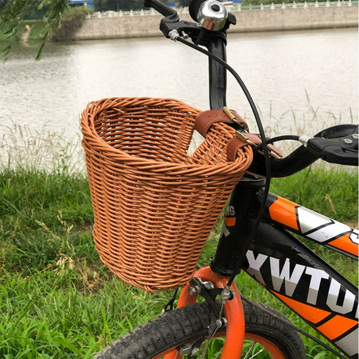 Kids Children's Rattan Bicycle Bike Front Basket Leather Strap Shopping Storage Case Kids Bike DIY Accessories