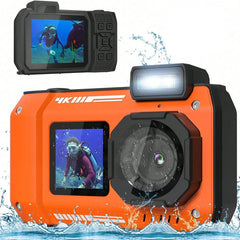 33FT 4K 65MP Waterproof Underwater Camera, Rugged Dustproof Shockproof, Dual-Screen, 64GB Card