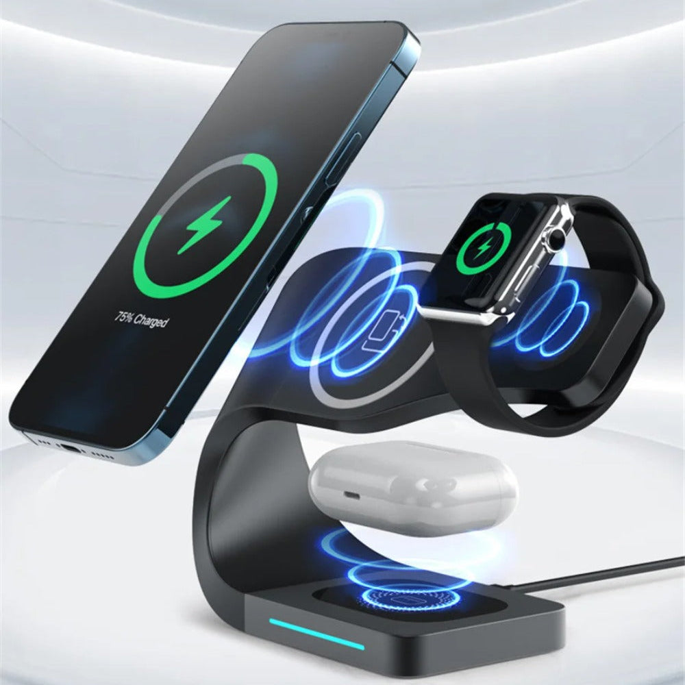 15W Magnetic Wireless Charger Stand for iPhone 14/13/12, iWatch, AirPods